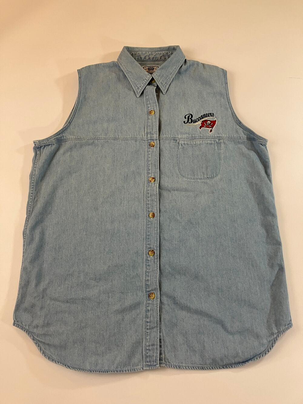 Vintage Lee Sport Tampa Bay Buccaneers Women XL Denim Sleeveless Shirt Hong Kong